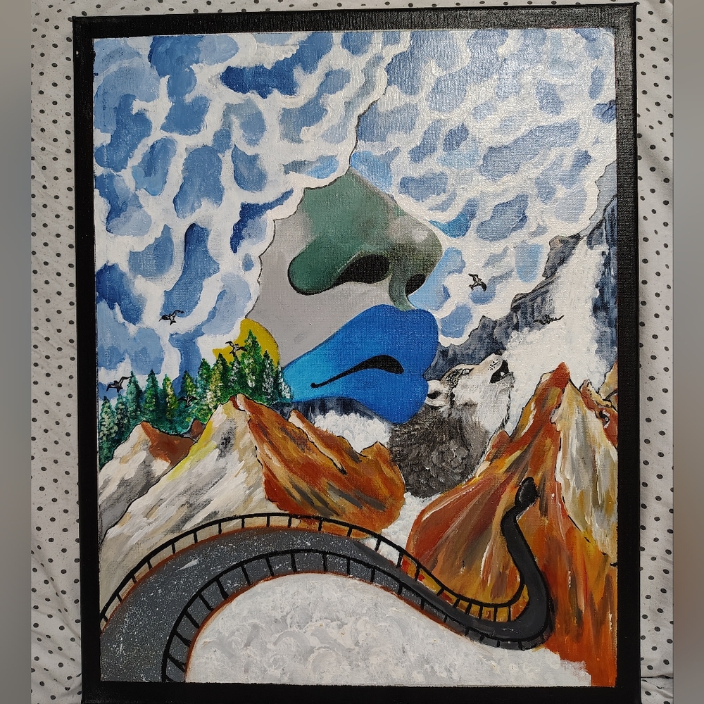 Blue and Green Dynamic Wave Painting